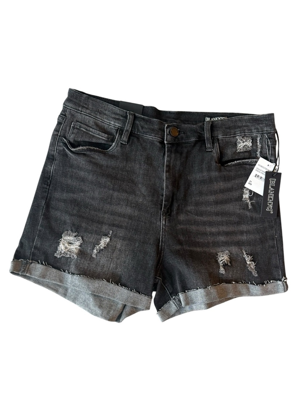 NWT BLANKNYC The Fulton Black Distressed Denim Shorts Size 31